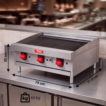 Chapa Char Broiler Red Chameleon 3 Queimadores A Gás GLP CHBR03 Com Chapa Bifeteira