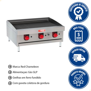 Chapa Char Broiler Red Chameleon 3 Queimadores A Gás GLP CHBR03 Com Chapa Bifeteira