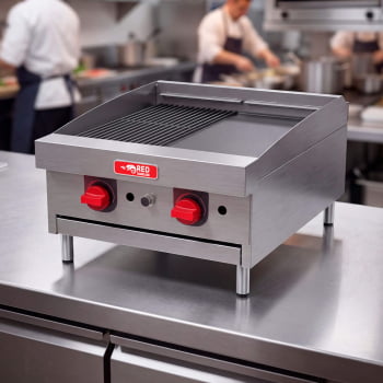 Chapa Char Broiler Red Chameleon 2 Queimadores A Gás GLP CHBR02 Com Chapa Bifeteira