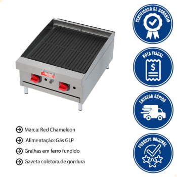 Chapa Char Broiler Red Chameleon 2 Queimadores A Gás GLP CHBR02 Com Chapa Bifeteira