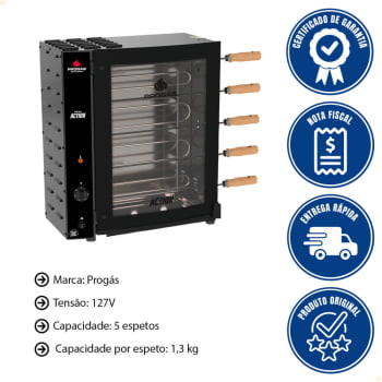 Forno Assador Rotativo Action Elétrico Progás PRAC-05E 5 Espetos 127V
