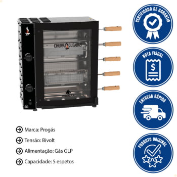 Forno Assador Rotativo Churrasqueadas Progás 5 Espetos PRAC-05I A Gás Bivolt