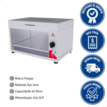 Forno Gratinador Salamandra Progás A Gás Queimador Infravermelho Em Inox PRS-62G