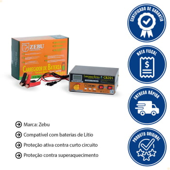Carregador de Bateria Zebu 20A 400W CB20I 12V/24V Bivolt 35670