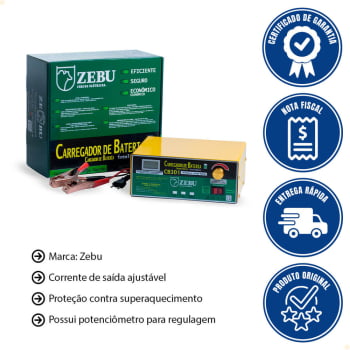 Carregador De Bateria Zebu CB30i Inteligente 600W Com LED Indicador De Carga 35688