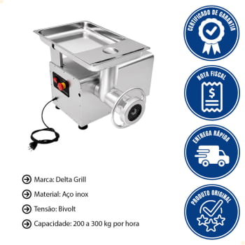 Moedor de Carne Elétrico Delta Grill Boca 22 Total Inox Bivolt 1,25 CV