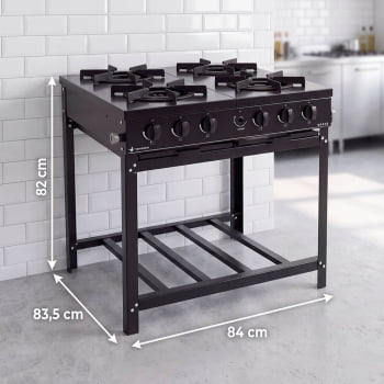 Fogão Industrial A Gás Venâncio Bravo 4 Bocas Com Manípulos Preto BR4BPR 23375