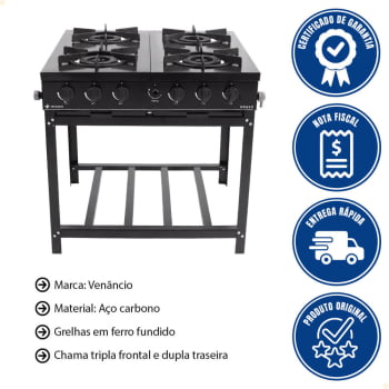 Fogão Industrial A Gás Venâncio Bravo 4 Bocas Com Manípulos Preto BR4BPR 23375
