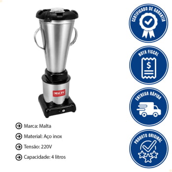 Liquidificador de Alta Rotação Malta Em Aço Inox 4 Litros 220V 1200W