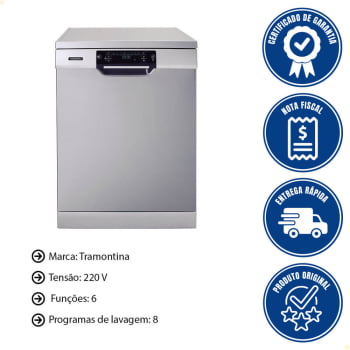 Lava-Louças Tramontina Inox 15 Serviços S15X 60 com 8 Programas e 6 Funções 220 V 94895220