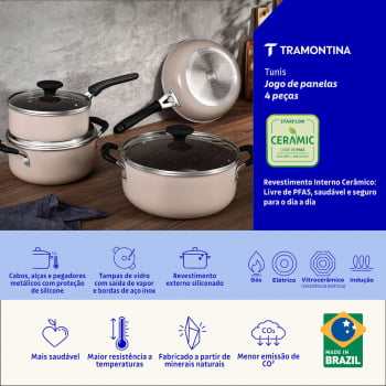 Jogo de Panelas Tramontina Tunis Alumínio Revestimento Cerâmico Externo Siliconado Rosa Trufado 4 Pç