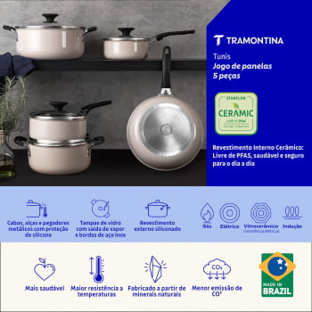 Jogo de Panelas Tramontina Tunis Alumínio Revestimento Cerâmico Externo Siliconado Rosa Trufado 5 Pç