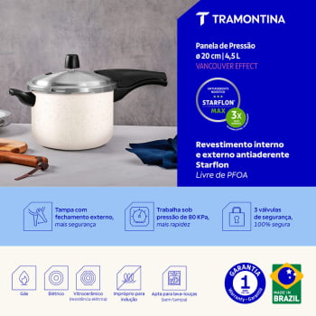 Panela de Pressão Tramontina Vancouver Alumínio Revestimento Antiaderente Starflon Max Bege 4,5L