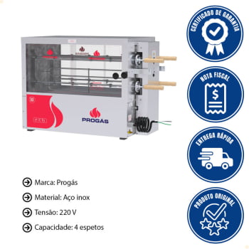 Forno Assador Rotativo Progás Elétrico Em Aço Inox PR-6040 DUO E 220V
