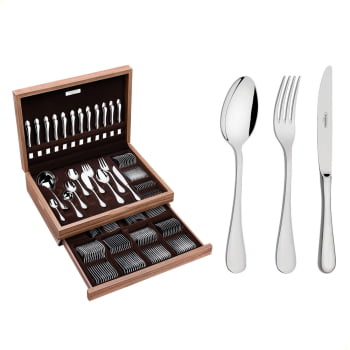 Faqueiro Tramontina Classic em Aço Inox com Faca de Mesa Forjada e Estojo de Madeira 130 Pç 66928223