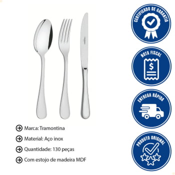 Faqueiro Tramontina Classic em Aço Inox com Faca de Mesa Forjada e Estojo de Madeira 130 Pç 66928223