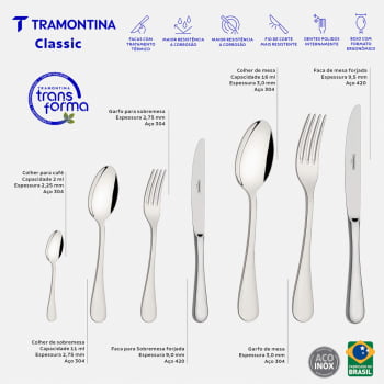 Faqueiro Tramontina Classic em Aço Inox com Faca de Mesa Forjada e Estojo de Madeira 130 Pç 66928223