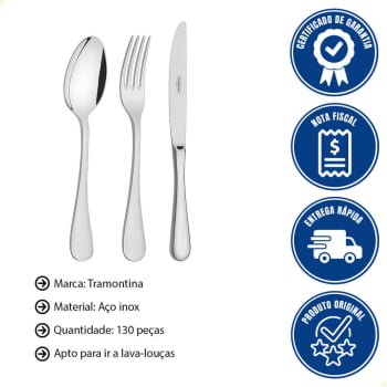 Faqueiro Tramontina Classic em Aço Inox com Facas de Mesa Forjadas sem Estojo 130 Peças 66928423