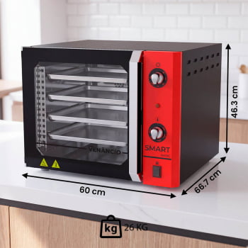 Forno Industrial Convector Venâncio Smart Basic Vermelho 4 Esteiras Corpo Preto 220v FCSB4E 15489