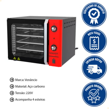 Forno Industrial Convector Venâncio Smart Basic Vermelho 4 Esteiras Corpo Preto 220v FCSB4E 15489