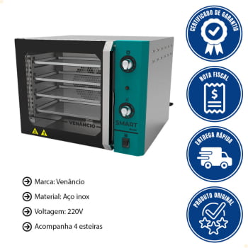 Forno Industrial Convector Venâncio Smart Basic Azul Turq 4 Esteiras Corpo Inox 220v FCSB4E 16712
