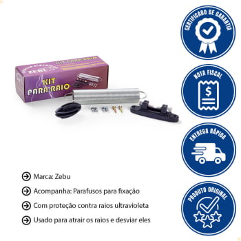 Kit com 5 Para Raio Completo Cerca Elétrica Rural Zebu 612