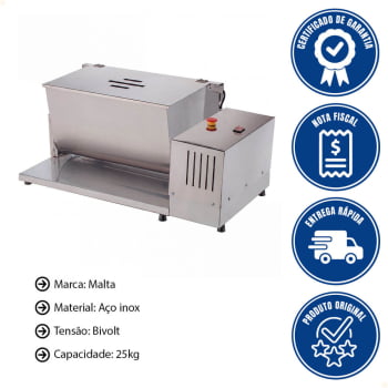 Misturador de Carne Industrial Malta Elétrica 25kg Aço Inox Misturadeira Bivolt 3101110