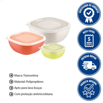 Jogo de Potes Tramontina MixColor em Polipropileno Misto com Tampa Transparente 3 Peças 25099880