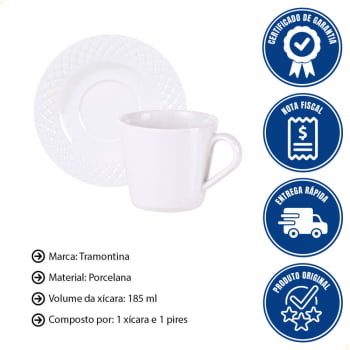 Conjunto Xícara e Pires de Chá Tramontina Ingrid em Porcelana Decorada 185 ml 2 Peças 96011837