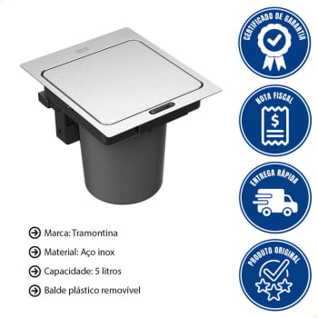 Lixeira de Embutir com Sensor Tramontina Next em Aço Inox com Balde Plástico 5L 94518305