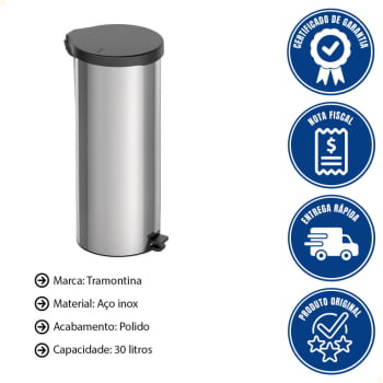 Lixeira Inox com Pedal New Tramontina com Acabamento Polido 30 L 94538730