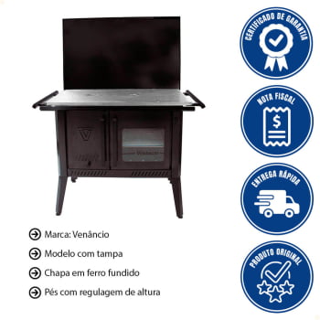 Fogão a Lenha Venâncio 1991 N01 Edição Comemorativa na Cor Preta Com Tampa 27847