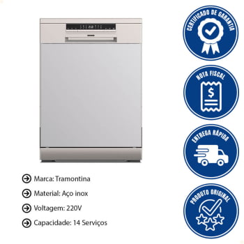 Lava-Louças Tramontina Inox 14 Serviços SB14X 60 com 6 Programas e 4 Funções 220 V 94895214