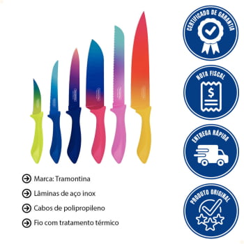 Jogo de Facas Tramontina Colorcut Aço Inox e Cabos de Polipropileno Pintado 6 Peças 23099832