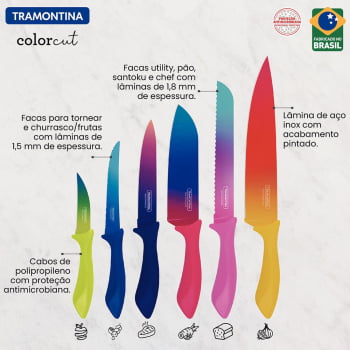 Jogo de Facas Tramontina Colorcut Aço Inox e Cabos de Polipropileno Pintado 6 Peças 23099832