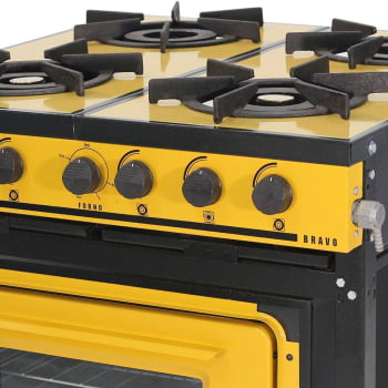 Fogão Industrial Venâncio Bravo a Gás 4 Bocas com Forno Amarelo Esmaltado BR4BFAM