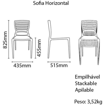 Conjunto 4 Cadeiras Tramontina Sofia Amarela sem Braços com Encosto Vazado Horizontal 92237000