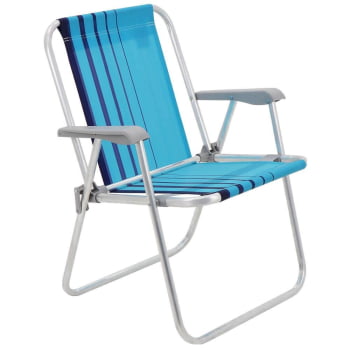 Cadeira de Praia Tramontina Samoa Alta em Alumínio com Assento Azul Cristal e Azul Marinho 92900002