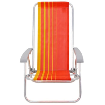 Kit 02 Cadeiras de Praia Reclin.Tramontina Bali Baixa Alumínio c/ Assento Laranja e Amarelo 92900101