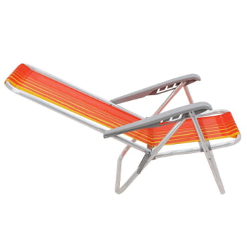 Kit 02 Cadeiras de Praia Reclin.Tramontina Bali Baixa Alumínio c/ Assento Laranja e Amarelo 92900101