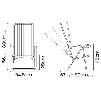 Kit 02 Cadeiras de Praia Reclin.Tramontina Bali Baixa Alumínio c/ Assento Laranja e Amarelo 92900101