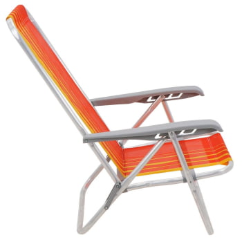 Kit 04 Cadeiras de Praia Reclin.Tramontina Bali Baixa Alumínio c/ Assento Laranja e Amarelo 92900101