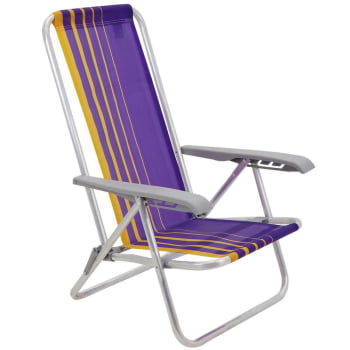 Kit 02 Cadeiras de Praia Reclin.Tramontina Bali Baixa em Alumínio c/ Assento Roxo e Amarelo 92900103
