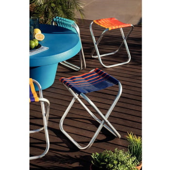 Kit 02 Banquetas de Praia Tramontina Fiji em Alumínio com Assento Roxo e Amarelo 92900303