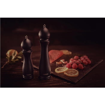 Moedor de Pimenta e Sal Tramontina Churrasco Black  Cerâmica com Recipiente de Madeira 10" 26456010
