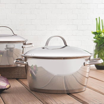 Jogo de Panelas Tramontina Allegra em Aço Inox com Fundo Triplo 8 Peças 65650170-62676220