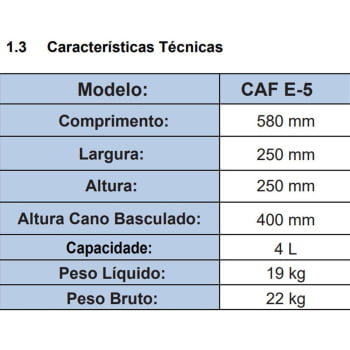 Ensacadeira Manual de Linguiça CAF Embutidora Canhão E5 5 Litros / 3kg