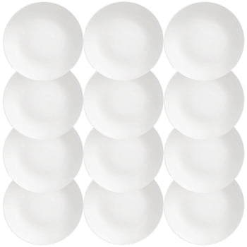 12 Pratos Raso Minimalista Tramontina Leonora em Porcelana Branca 25 cm 96010204