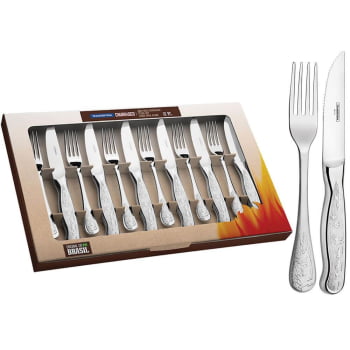 Jogo Churrasco Tramontina Classic Faca Jumbo e Garfo Aço Inox Alto Relevo 12 Peças 66928637