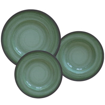 Jogo de Pratos Tramontina Rústico Verde em Porcelana Decorada 12 Peças 96989001
